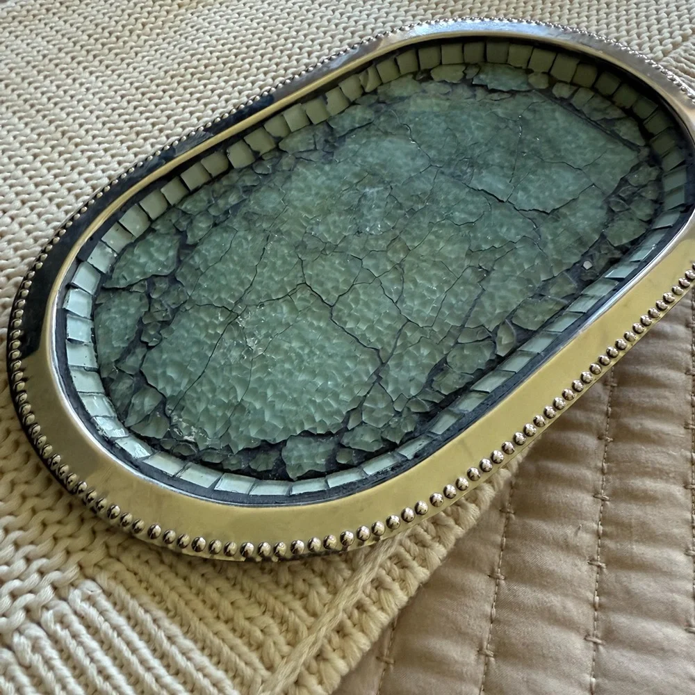 Elegant Silver and Green Mosaic Tray